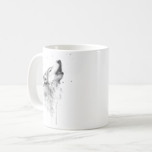 Mug Loup gris hurlant dans l'aquarelle peinture style (Devant gauche)