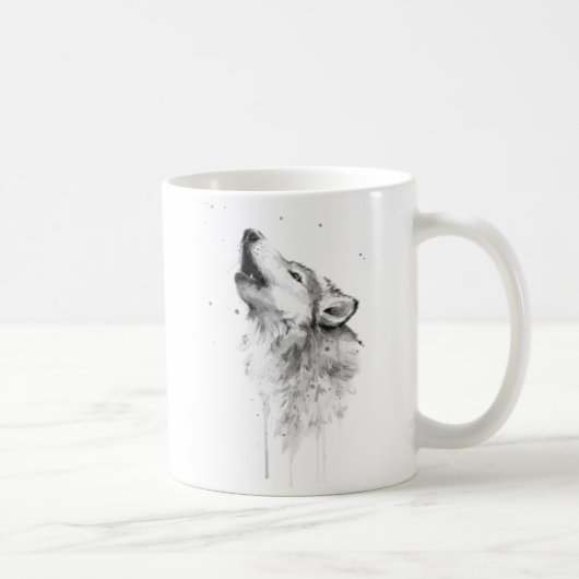 Mug Loup gris hurlant dans l'aquarelle peinture style (Droite)