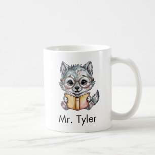 Mug Loup Mignon Lisant un Livre Personnalisé