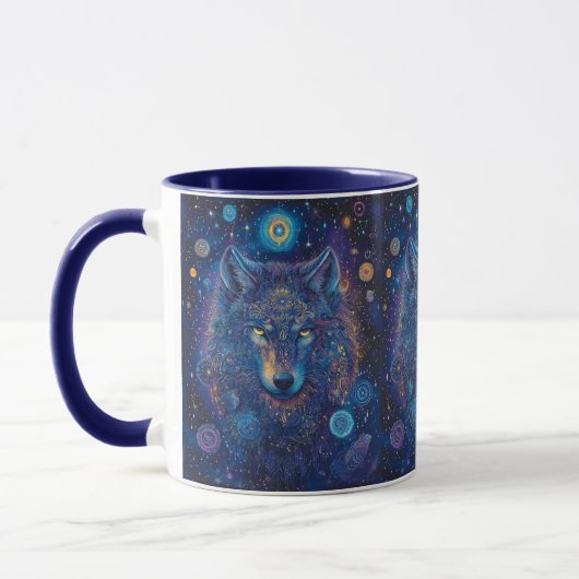 Mug Loup noir avec le ciel magique de Mandala (Gauche)