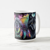 Mug Loup noir avec un catcheur de rêves (Devant droit)