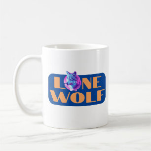 Mug Loup solitaire ou votre message, grand texte orang