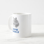 Mug "Loup solitaire" ou votre message, Loup gris, Text (Devant gauche)