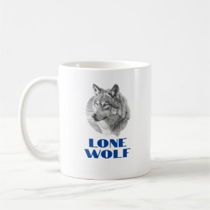 Mug "Loup solitaire" ou votre message, Loup gris, Text