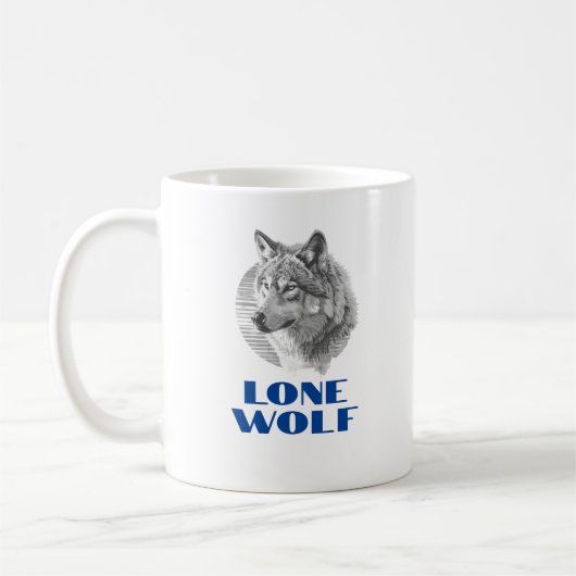Mug "Loup solitaire" ou votre message, Loup gris, Text (Gauche)
