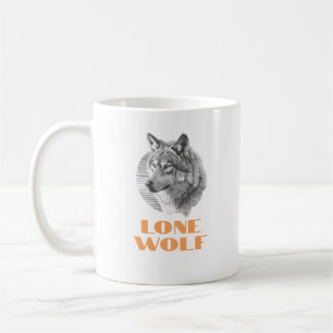 Mug "Loup solitaire" ou votre message, texte orange Gr