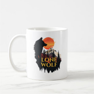 Mug Loup Solitaire, Silhouette de Loup au Coucher de S