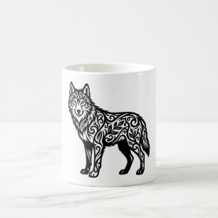 Mug Loup tribal ornemental avec des volutes décorative