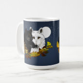 Mug Loups Blancs Noirs Clair de Lune Feuilles d'Automn (Devant gauche)
