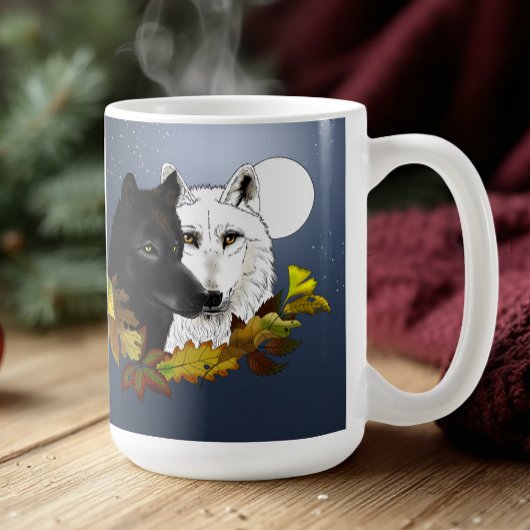 Mug Loups Blancs Noirs Clair de Lune Feuilles d'Automn