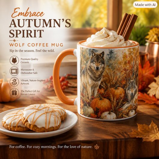 Mug Loups d'automne Faune & Citrouilles Café