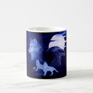 Mug Loups et corbeau avec pleine lune
