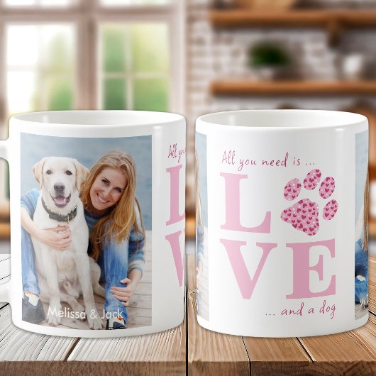 Mug Love & a Dog Custom Pet Photo Pink Valentine's Day