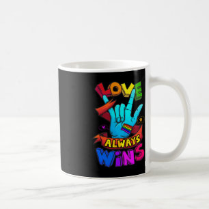Mug Love Always Wins ASL Deaf Aware Gay Pride LGB