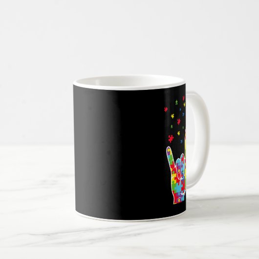 Mug Love ASL Signal Langue Puzzle Papillon Autisme Awa (Devant droit)