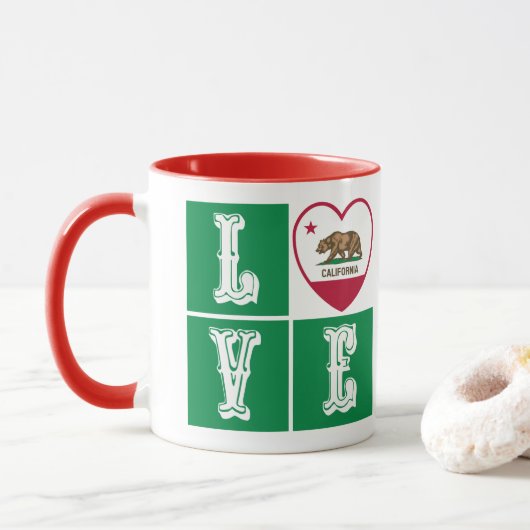 Mug Love California Republic State Drapeau Heart Pride (Avec donut)