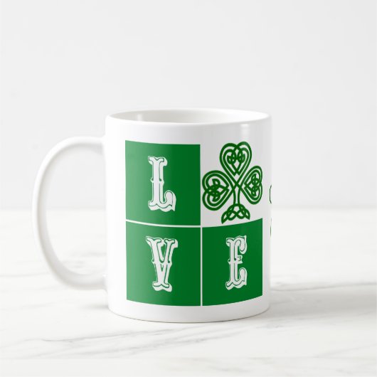 Mug Love Celtic Coeurs Shamrocks Irlande Motto (Gauche)