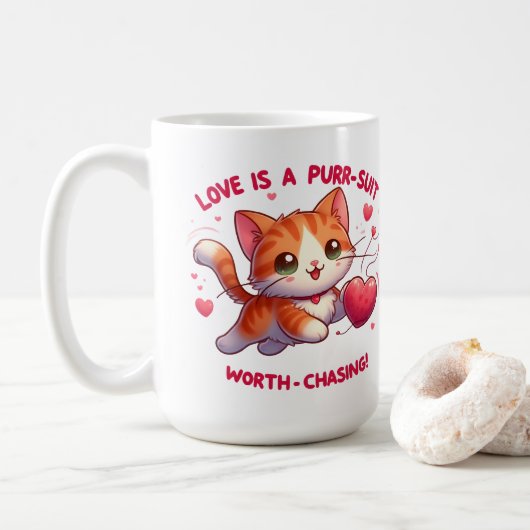 Mug Love Chasing Happiness Chat inspiré Valentine (Avec donut)