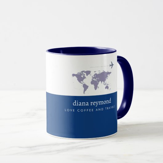 Mug Love Coffee et Voyages I plan & plan du monde (Devant droit)