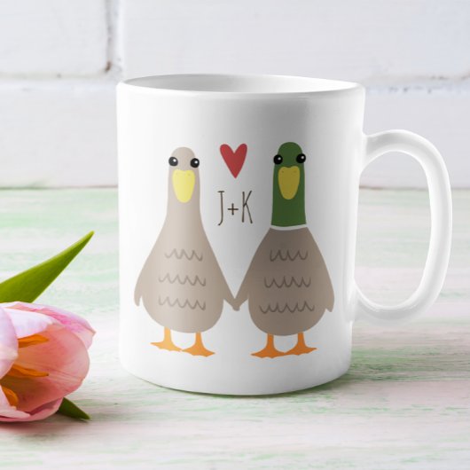 Mug Love Ducks Initiales personnalisées Saint-Valentin