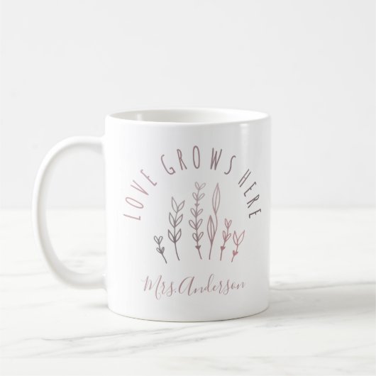 Mug Love Grows ici Jardin avec nom (Gauche)
