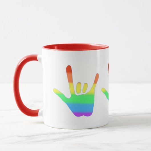 Mug Love Hand Sign Language in Rainbow Color Blends (Gauche)