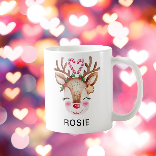 Mug Love Heart Candy Cane Reindeer Custom Name