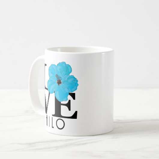 Mug LOVE Hilo Hibiscus bleu 11oz (Devant gauche)