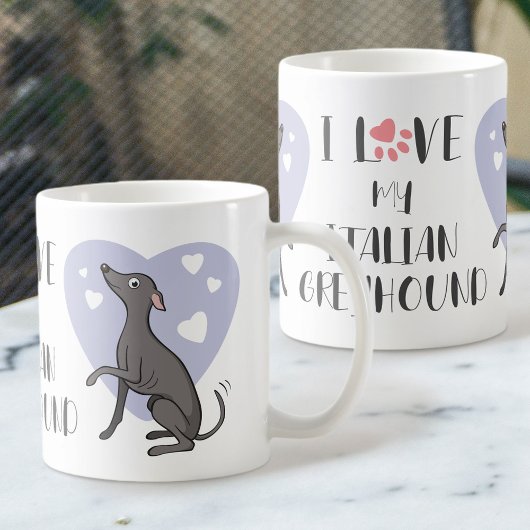 Mug Love Italien Greyhound Gris Cartoon Chien mignon C
