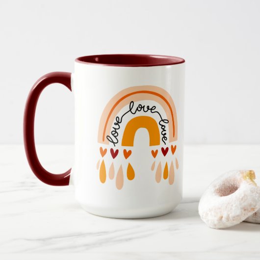Mug LOVE LOVE LOVE LOVE BOHO RAINBOW with HEARTS DESIG (Avec donut)