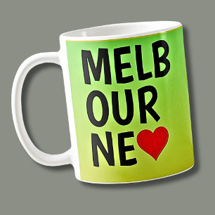 Mug Love Melbourne (ou votre texte) Coeur sur Green Go