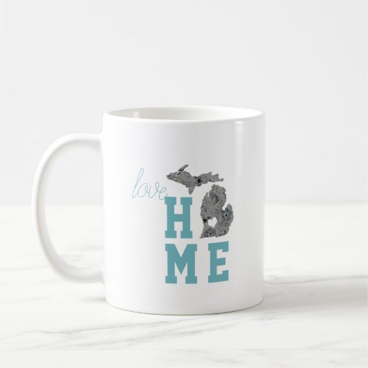 Mug Love Michigan Maison avec des pavots gris et bleu (Gauche)