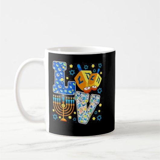Mug LOVE Mignonne Hanoukka Décorations Dreidel Menorah (Gauche)