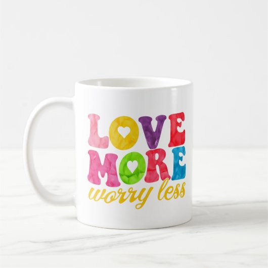 Mug Love More Worry Less – Couleurs Vives Rétro  (Gauche)