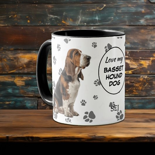 Mug Love My Basset Hound Dog Pawprint Pattern