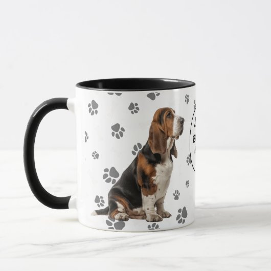 Mug Love My Basset Hound Dog Pawprint Pattern (Gauche)