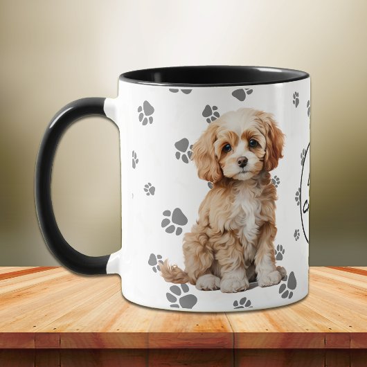 Mug Love My Cavapoo Dog Pawprint Pattern