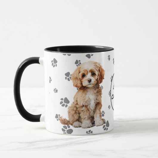 Mug Love My Cavapoo Dog Pawprint Pattern (Gauche)