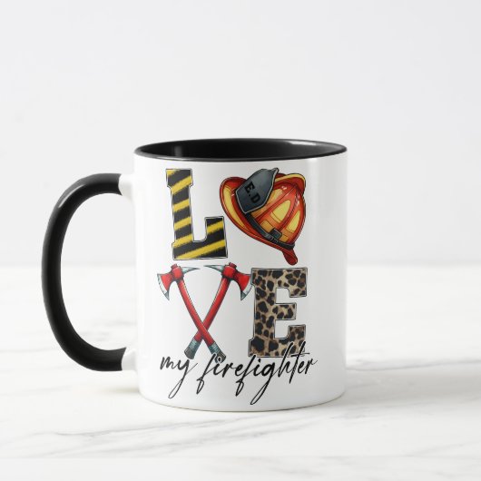 Mug Love My Firefighter – Helmet & Crossed Axes with L (Gauche)