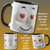Mug Love or Coffee?  Add Name Message, Expressive Face