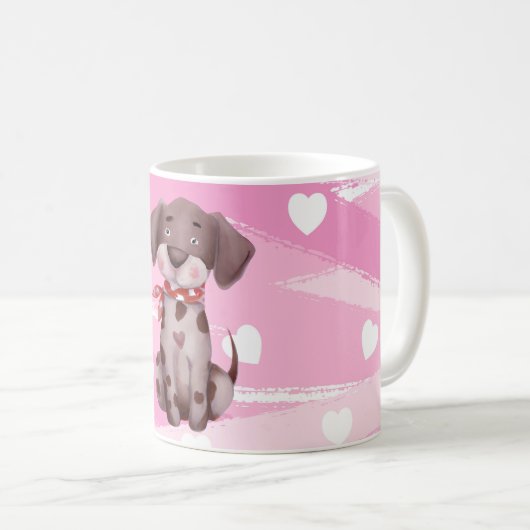 MUG "LOVE PUPPING" AVEC BOUE DE COEURS ROSE ET BLANC (Devant droit)