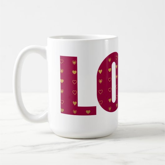 Mug LOVE Red Gold Hearts Valentine Couple (Gauche)