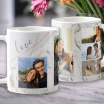 Mug Love Script - 5 Photo Collage sur Marbre blanc gri<br><div class="desc">Tasse à café élégant que vous pouvez personnaliser avec 5 de vos photos préférées. Le modèle est configuré pour que vous puissiez ajouter vos photos, de gauche à droite. Vos photos sont posées sur un marbre d'aquarelle moderne en gris et blanc, avec un design géométrique élégant en gris et corail....</div>