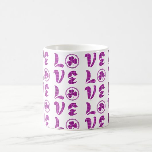 Mug Love Shamrock Plaid Purple Classic Pattern (Centre)