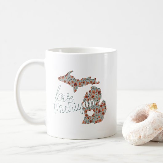 Mug Love State Of Michigan Poppies Flore Pattern (Avec donut)