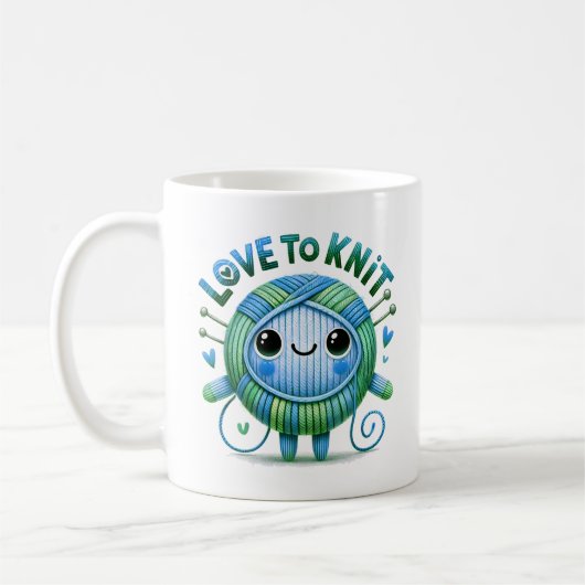 Mug Love to Knit Citation mignonne Bleu Vert Bal de Fi (Gauche)