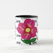 Mug Love Typographie Fleur rose vif (Centre)