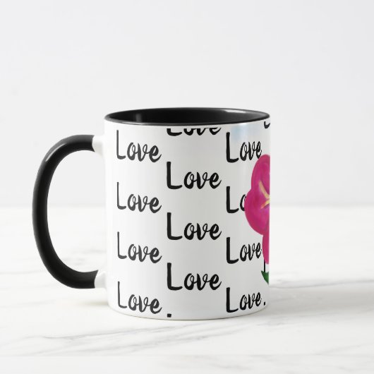 Mug Love Typographie Fleur rose vif (Gauche)