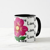 Mug Love Typographie Fleur rose vif (Devant droit)