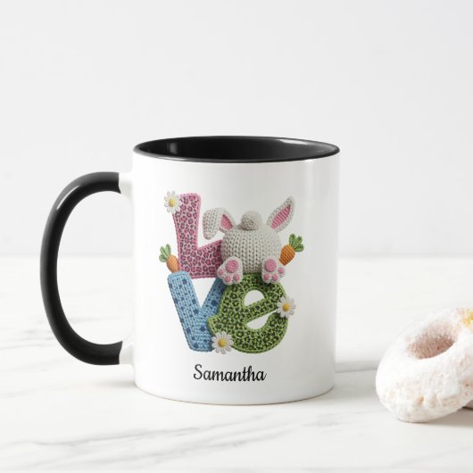 Mug Love Typography Easter Bunny Crochet Name (Avec donut)